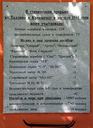 Памятная доска, посвящённая морякам, погибшим при прорыве из Таллина в Кронштадт в 1941 году